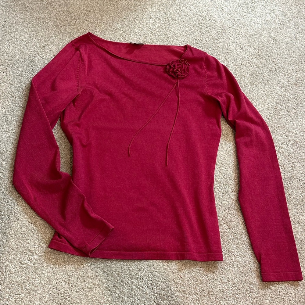 Ann Taylor Silk Deep Red Long Sleeve Top Vintage